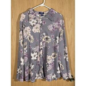 Chaps Women's Plus Sz 3X Floral Button Down Shirt Dark Romantic CottageCore